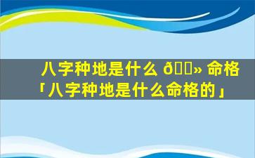 八字种地是什么 🌻 命格「八字种地是什么命格的」